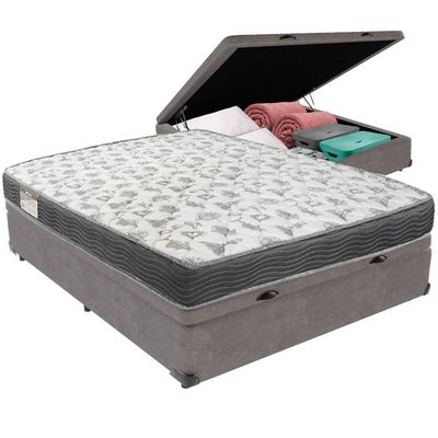 Cama Box Baú Cinza E Colchão Iso100 Espuma D33 Viúvo Ortobom