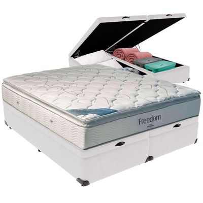 Cama Box Baú Branco E Colchão Freedom Molas Ensacadas Queen Ortobom