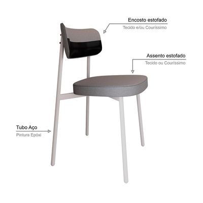 Conjunto com 2 Cadeiras Alloa Polipropileno Cinza Claro e Preto