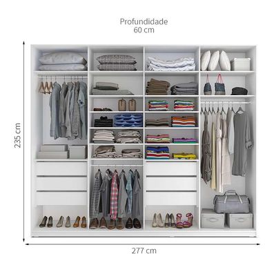 Guarda-Roupa Casal com Espelho Zermatt 100% MDF  4 PT 6 GV Branco