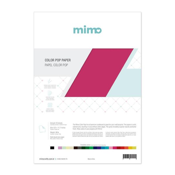 Papel Color Pop Rosa Pink Mimo - A4 - 180 gr - 25 unds