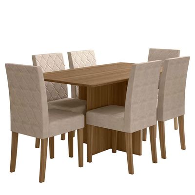 Conjunto de Mesa de Jantar Poliman Helo com 6 Cadeiras - 160 cm de Largura Bege