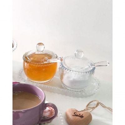 Combo Açucareiro + Meleira + Travessa Pearl Bolinha Wolff Transparente