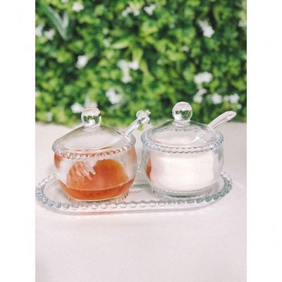 Combo Açucareiro + Meleira + Travessa Pearl Bolinha Wolff Transparente