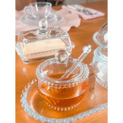 Kit Queijeira + Manteigueira + Açucareiro + Meleira + Travessa Pearl Wolff Transparente