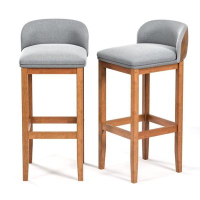 Kit 4 Banquetas Minimalista Estofada Reforçada Sala Estar Acabamento Semi Brilho Pé Madeira Maciça