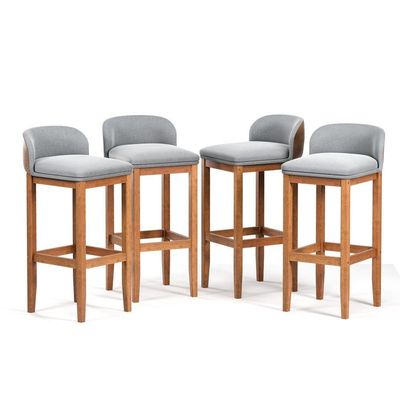 Kit 4 Banquetas Minimalista Estofada Reforçada Sala Estar Acabamento Semi Brilho Pé Madeira Maciça