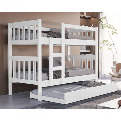 Beliche Com Cama Auxiliar Adulto Funcional Tamanho Solteiro 3 Colchões Com Escada E Proteção Mdf