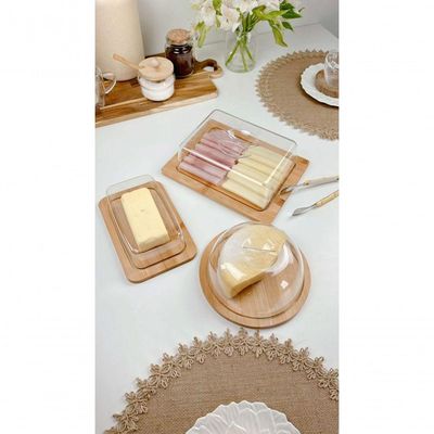 Combo Kit Porta Queijo + Porta Manteiga + Porta Frios Bambu
