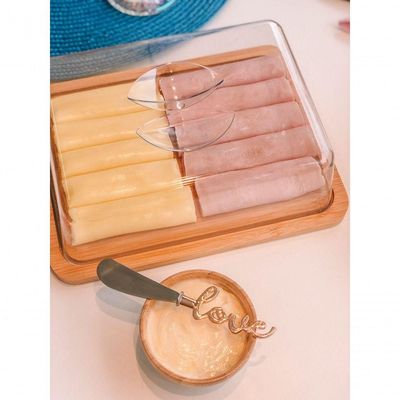 Combo Kit Porta Queijo + Porta Manteiga + Porta Frios Bambu