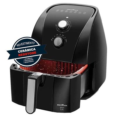 Fritadeira Air Fryer Britânia 5,5L Redstone BFR50 Preta 1500W Preto Com Inox 127V