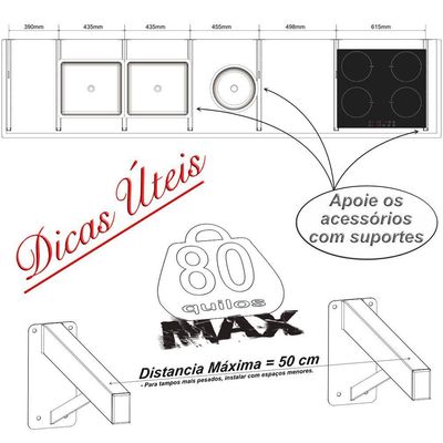 4 Suportes Pia Parafusar Bancada Aparador 30 Cm Preto