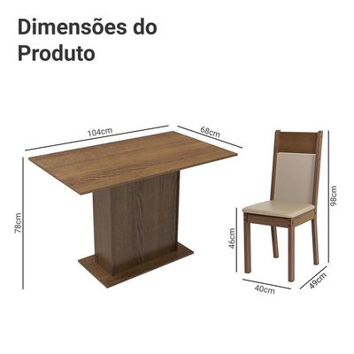 Conjunto Sala De Jantar Mesa Tampo De Madeira 4 Cadeiras Rustic/crema/bege Sheila Madesa