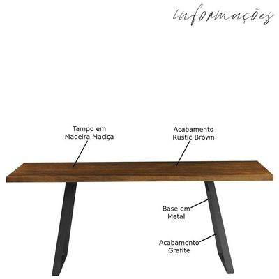 Mesa Sala de Jantar Cozinha Ogleary 220cm Grafite Madeira Maciça Rustic Brown - Gran Belo
