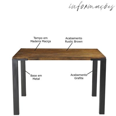 Mesa Sala de Jantar Cozinha Bladel Quadrada 80cm Grafite Madeira Maciça Rustic Brown - Gran Belo