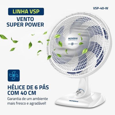 Ventilador De Mesa Mondial Super Power 3 Velocidades 6 Pas Branco Com Azul 127V