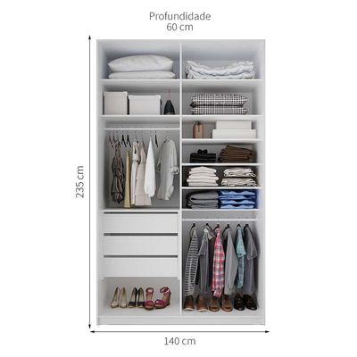 Guarda-Roupa Solteiro com Espelho Zermatt 100% MDF  2 PT 3 GV Branco