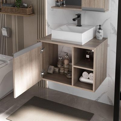 Conjunto Gabinete Banheiro Virtus 60cm - Gabinete + Cuba + Espelheira Madeirado Inteiro