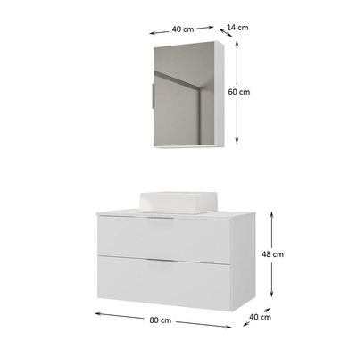 Conjunto Gabinete Banheiro Rubi 80cm - Gabinete + Cuba + Espelheira Branco Inteiro