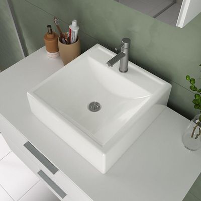Conjunto Gabinete Banheiro Rubi 80cm - Gabinete + Cuba + Espelheira Branco Inteiro