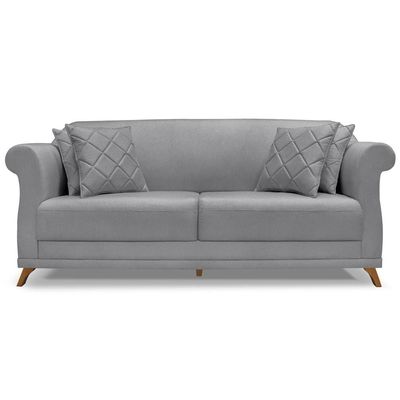 Sofa 2 Lugares Retro Polo 160cm Com Almofada Linho Cinza Ezz Cinza