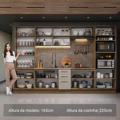 Armário De Cozinha Completa 340cm Rustic/crema Agata Madesa 01 Rustic/crema