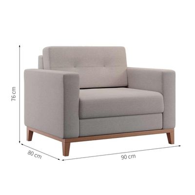 Poltrona Living Pés e Base em Madeira Linho Cotton Cru