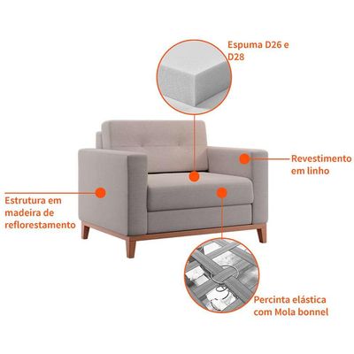 Poltrona Living Pés e Base em Madeira Linho Cotton Cru