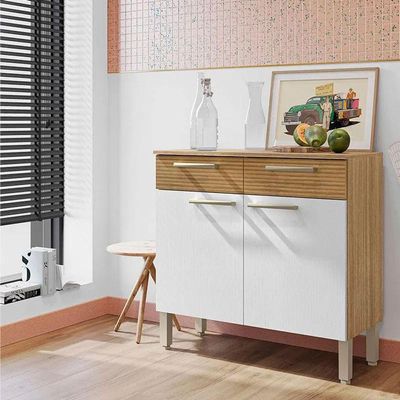 Balcão De Cozinha 90cm Nala 2 Portas 2 Gavetas Kits Paraná Freijó Supremo Ripado