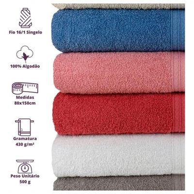 Kit 5 Toalhas Super Grossa Felpuda E Macia 80x150cm Beka Cereja