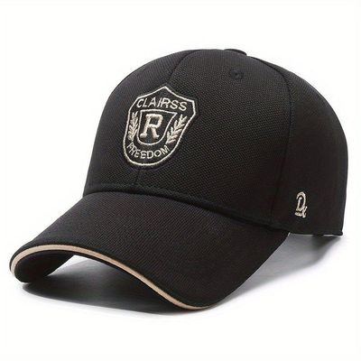 Boné De Beisebol Unissex Com Emblema Da Letra R De Algodão Preto Estilo 1