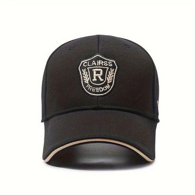 Boné De Beisebol Unissex Com Emblema Da Letra R De Algodão Preto Estilo 1