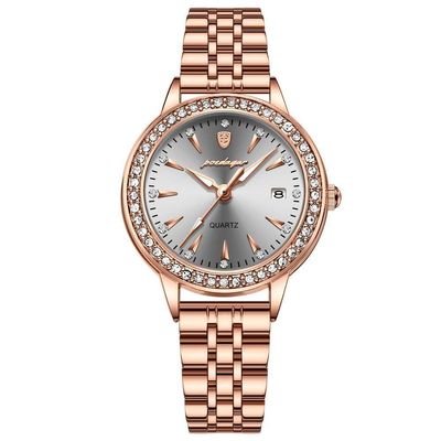Relógio De Quartzo Elegante Para Mulheres Luxo Com Strass Pulseira De Aço Inoxidável Rosa Ouro Branco
