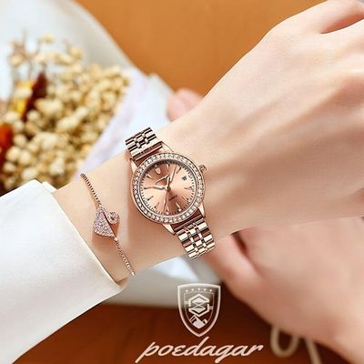 Relógio De Quartzo Elegante Para Mulheres Luxo Com Strass Pulseira De Aço Inoxidável Ouro Rosa Ouro