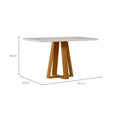 Mesa de Jantar Retangular com Tampo de Vidro Lectus Off White e Ipê 135 cm