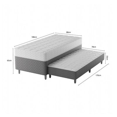 Cama Box Conjugada Solteiro com Cama Auxiliar Premier Unibox Molas Ensacadas (63x88x188) Cinza