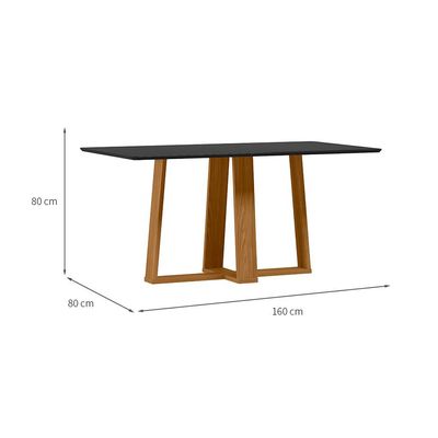 Mesa de Jantar Retangular com Tampo de Vidro Rubi Preto e Ypê 160 cm