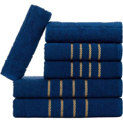 Jogo De Toalhas 6 Pçs 2 Banho 2 Rosto 2 Piso Montreal 100% Algodão Azul Marinho