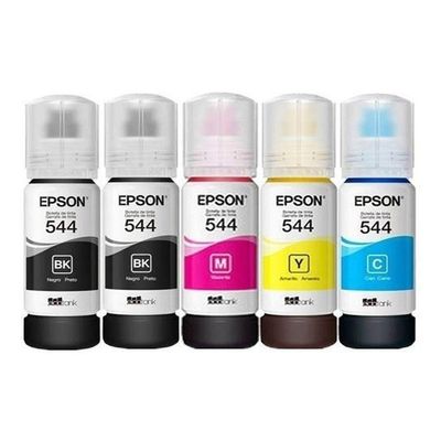 Kit 5 Tintas Epson 544 T544 Original 2 Preto , 1 Ciano , 1 Amarelo , 1 Magenta L-3110 L-3150 L-3250 - Refill