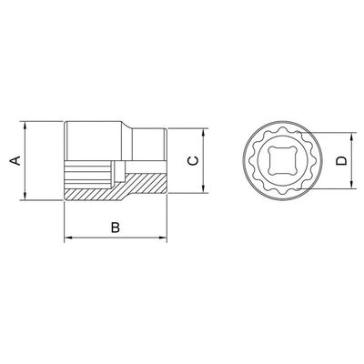 Soquete Estriado Aço Cromo Vanádio 16mm - Encaixe 3/8 Tramontina