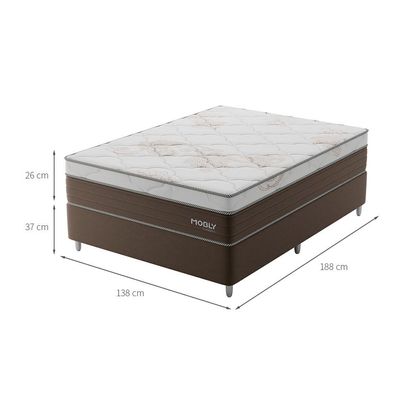 Cama Box Casal Londres com Colchão Molas Ensacadas (63x138x188) Marrom e Branca