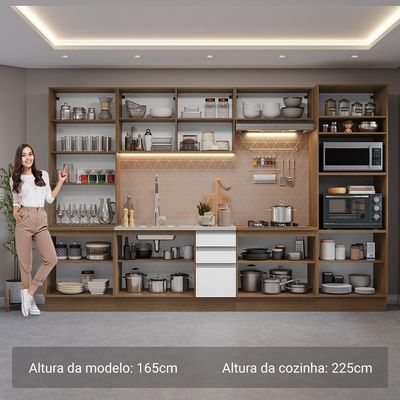 Armário De Cozinha Completa 340cm Rustic/branco Glamy Madesa 01 Rustic/branco