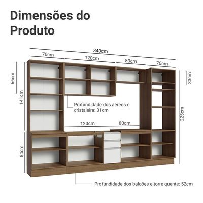 Armário De Cozinha Completa 340cm Rustic/branco Glamy Madesa 01 Rustic/branco