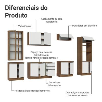 Armário De Cozinha Completa 340cm Rustic/branco Glamy Madesa 01 Rustic/branco