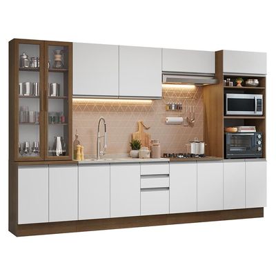 Armário De Cozinha Completa 340cm Rustic/branco Glamy Madesa 01 Rustic/branco
