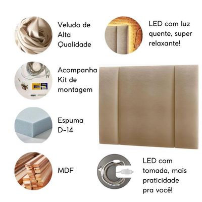 Cabeceira Estofada Cama Box Solteiro Com Led Splend 90 Cm veludo Bege