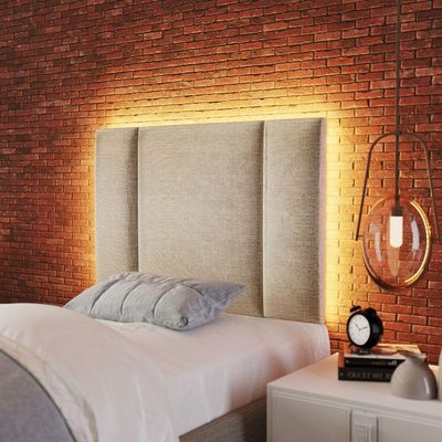 Cabeceira Estofada Cama Box Solteiro Com Led Splend 90 Cm veludo Bege