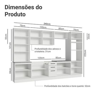 Armário De Cozinha Completa 340cm Branco Agata Madesa 01 Branco