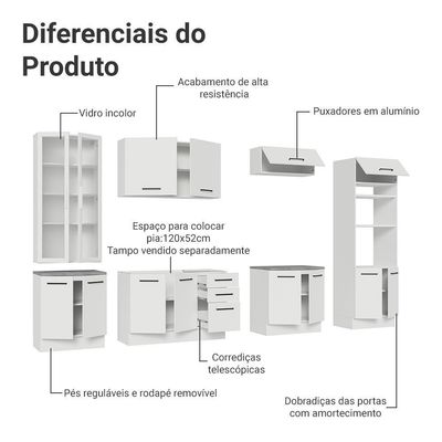 Armário De Cozinha Completa 340cm Branco Agata Madesa 01 Branco