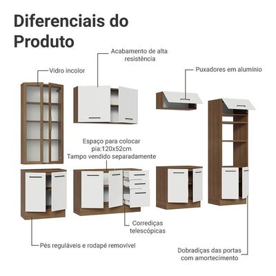 Armário De Cozinha Completa 340cm Rustic/branco Agata Madesa 01 Rustic/branco